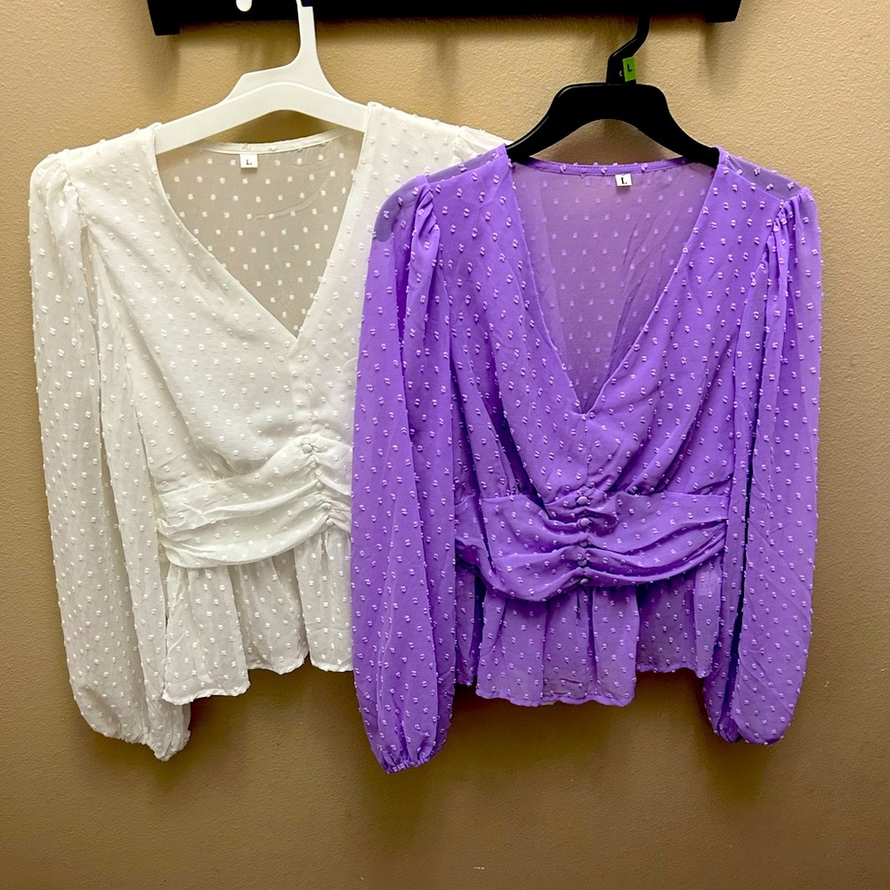 Elegant Women's Blouse - White and Purple